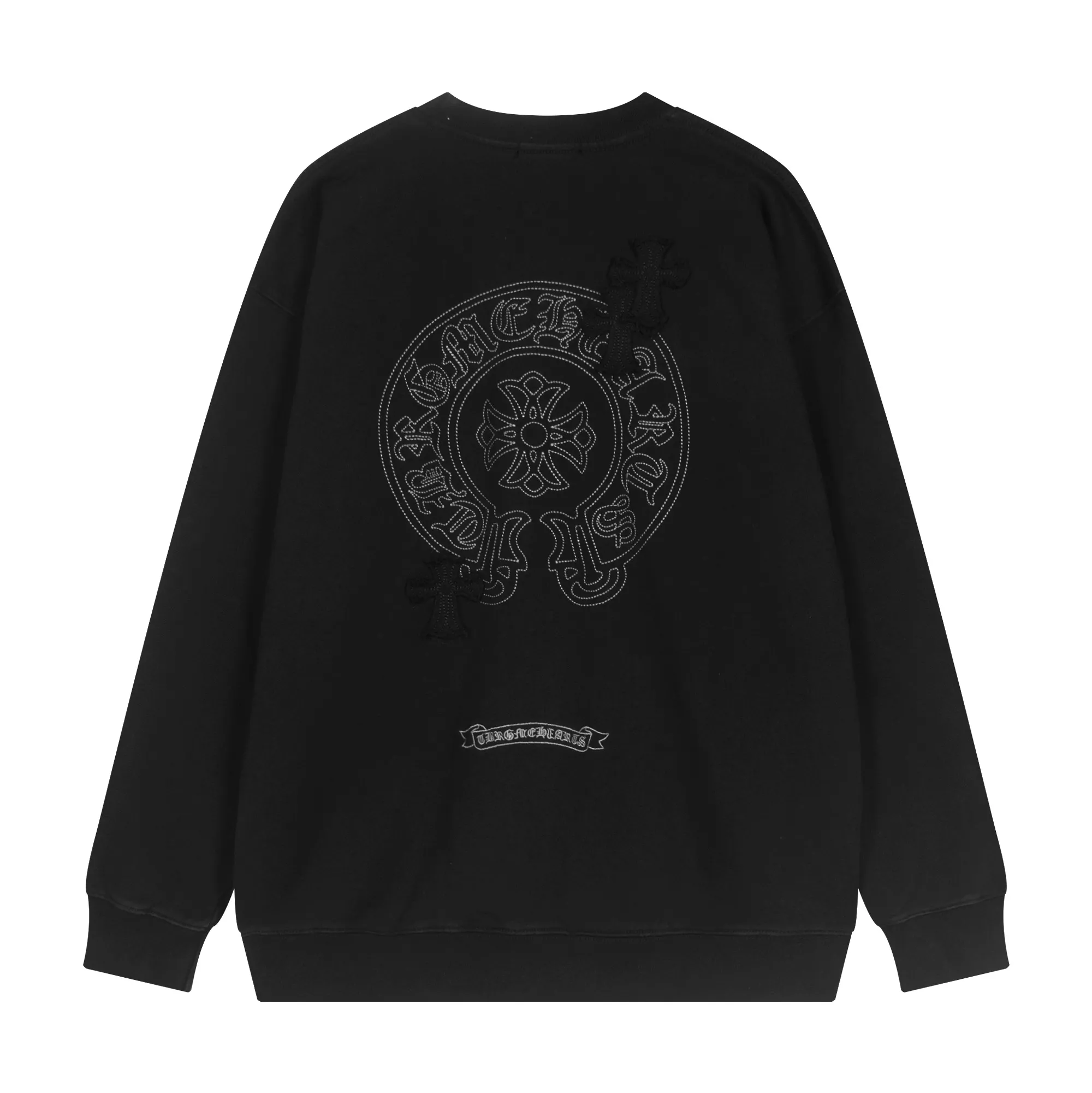 P290 Chrome Hearts Chrome Hearts Diamond Horseshoe Print Appliqué Embroidered Round Neck Sweatshirt Size: SMLXL Color: White Black